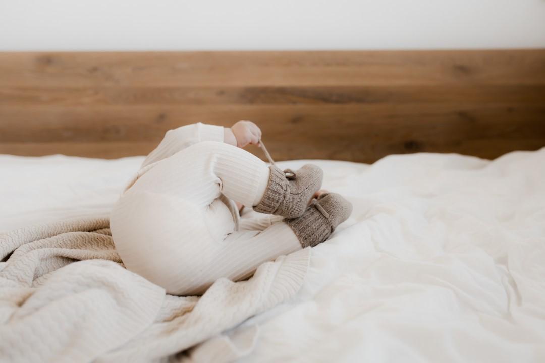 Merino slofjes light natural - Boxpakje rib ecru - Hello little you