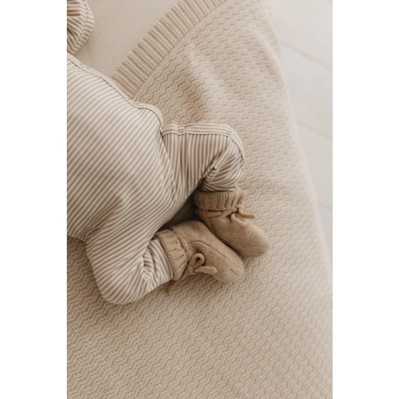 Hello little you - boxpakje streepjes zand babyjongen babymeisje unisex, slofjes merino wol zand