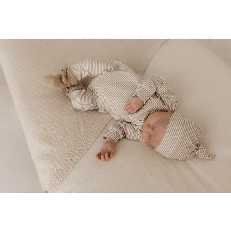 Hello little you - boxpakje streepjes zandkleur babyjongen babymeisje unisex, slofjes zand