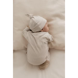 Hello little you - Boxpakje stripes sand, mutsje stripes sand, slofjes merino wol zand