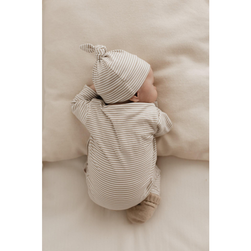 Hello little you - Boxpakje stripes sand, mutsje stripes sand, slofjes merino wol zand