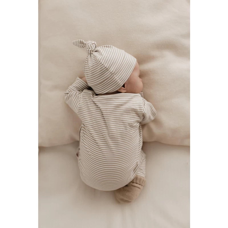 Hello little you - Boxpakje stripes sand, mutsje stripes sand, slofjes merino wol zand