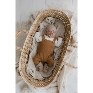 Hello little you - Tuinpakje wafel camel, slofjes merino wol zand, overslagshirtje ecru