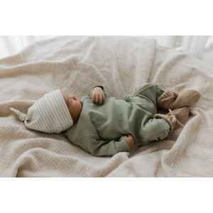 Hello little you - boxpakje rib dusty green, mutsje rib streepjes zand wit