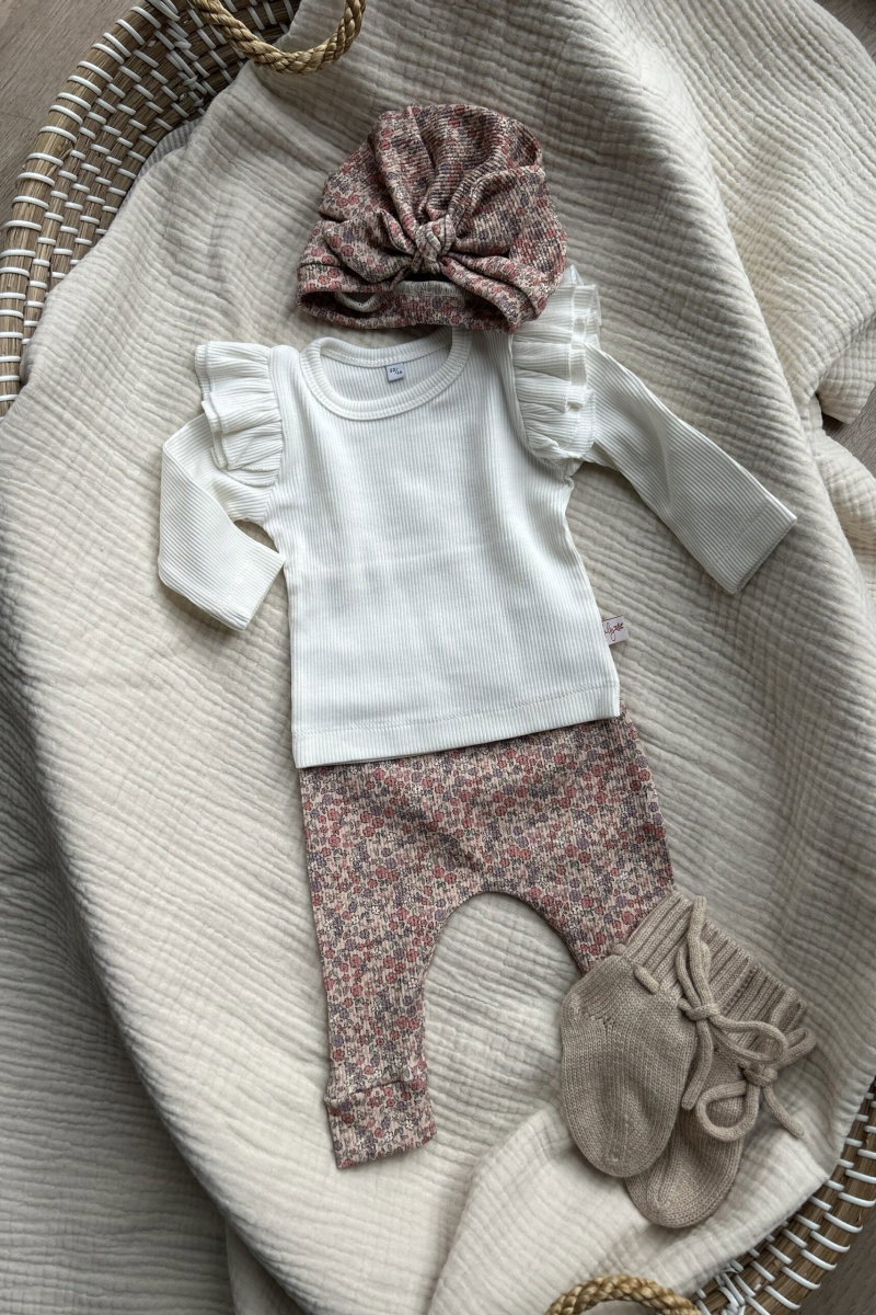 Legging rib bloemetjes roze