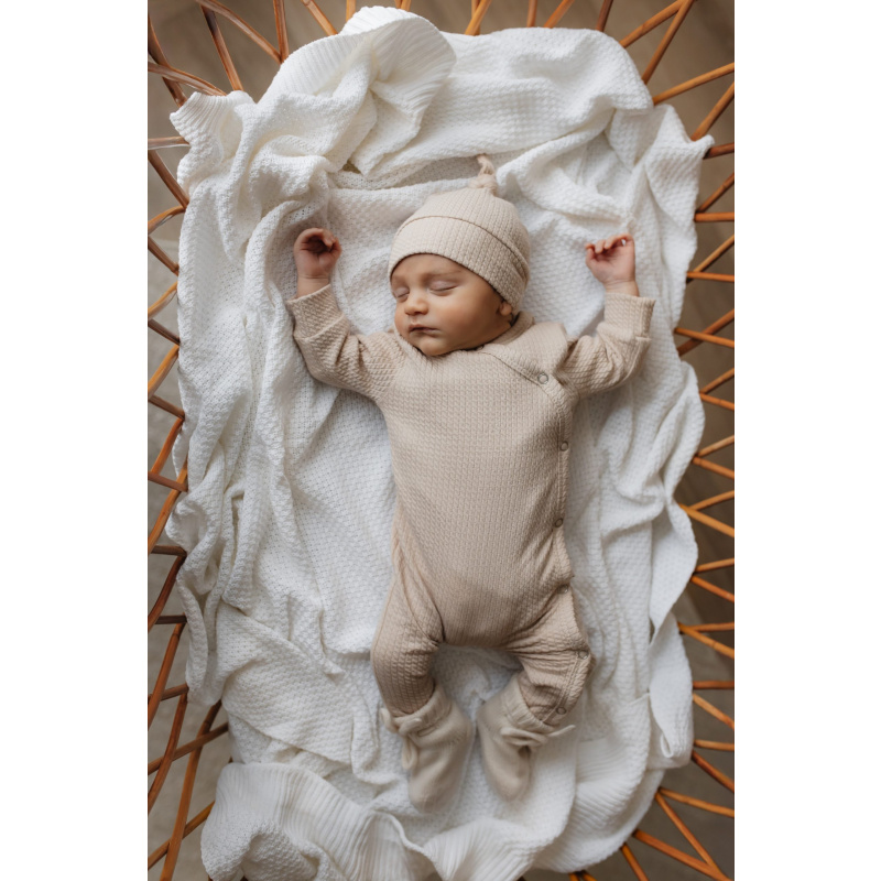 Hello little you - boxpakje unisex meisje jongen cable cabel zand zandkleur, merino wollen slofjes off white