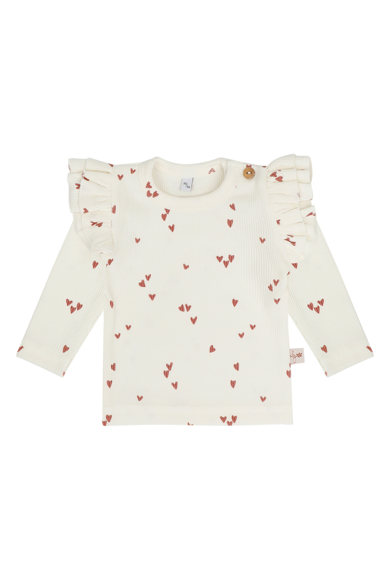 Longsleeve ruffle hartjes clay Hello little you
