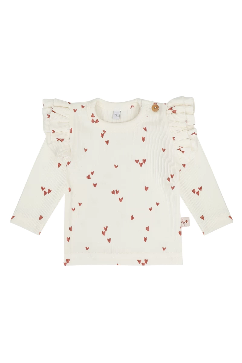 Longsleeve ruffle hartjes clay Hello little you