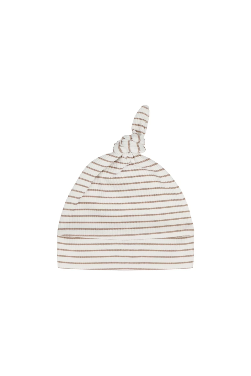 Mutsje newborn smalle rib taupe streepjes - Hello little you