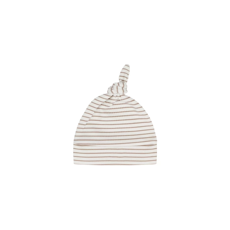 Mutsje newborn smalle rib taupe streepjes - Hello little you