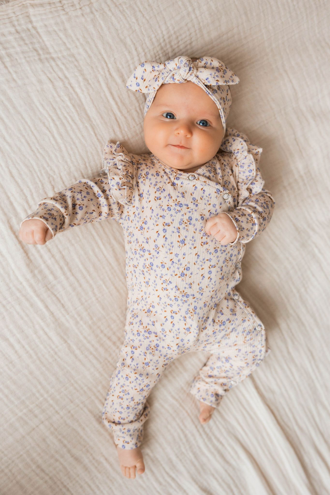 Boxpakje smalle rib purple flowers ruffle