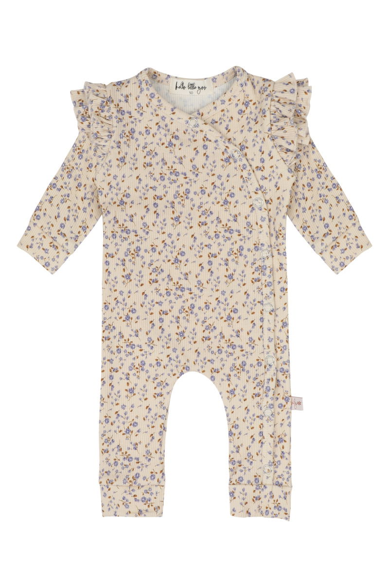 Boxpakje smalle rib purple flowers ruffle