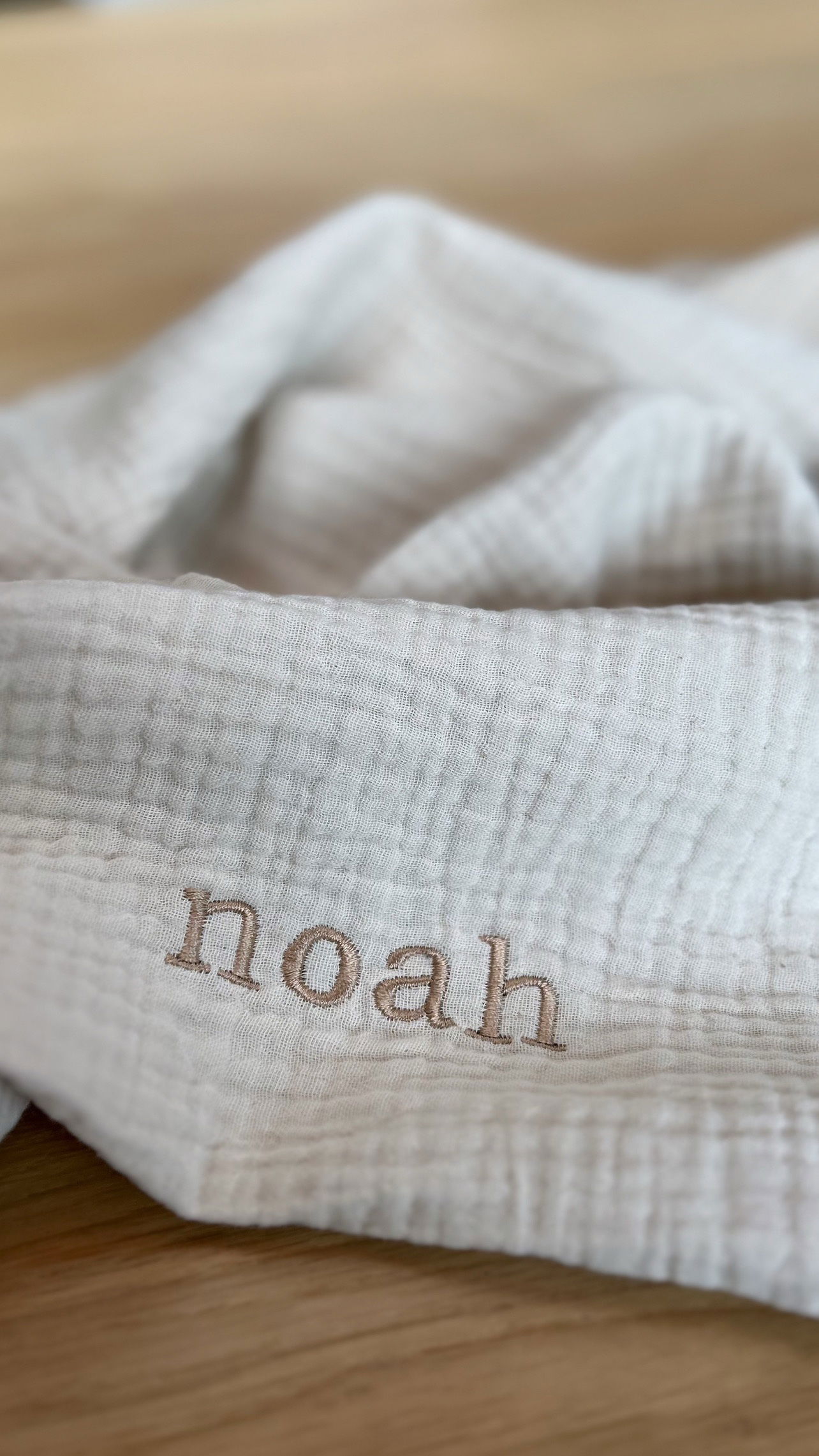 Hydrofiele muslin doek met naam, persoonlijk kraamcadeau