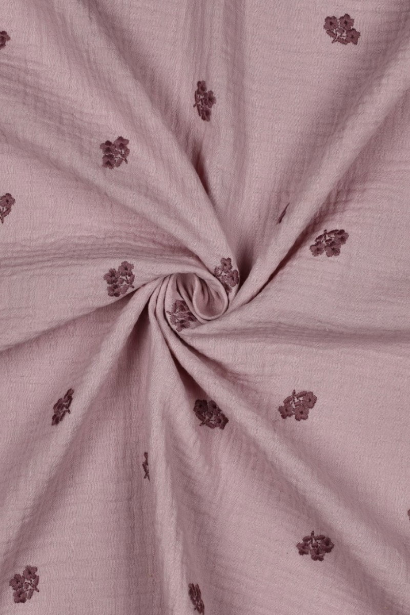 Hello little you - hydrofiele doek, hydrofiel paarse bloemetjes, baby meisje, eerste pakje, geboortepakje mauve