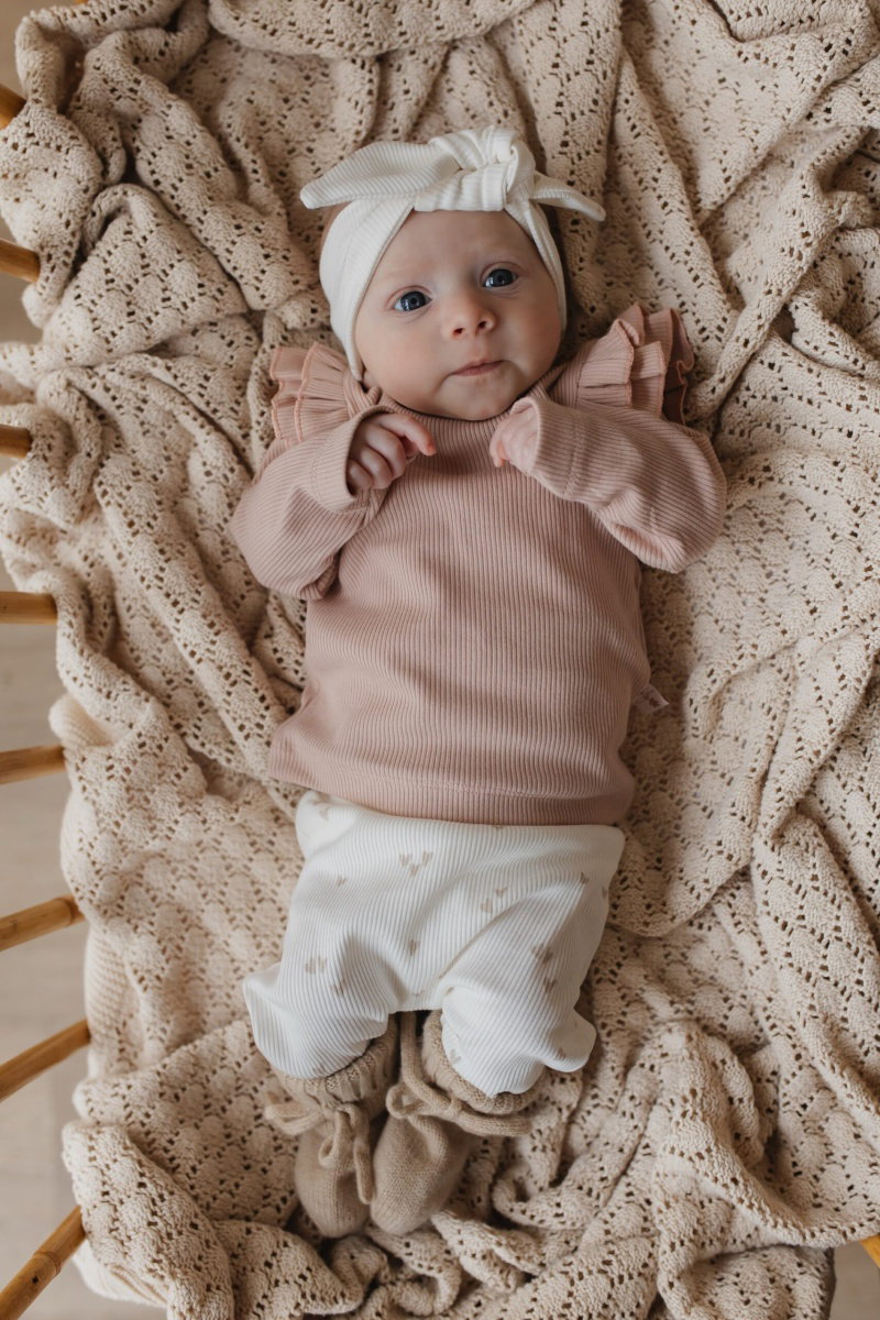 Longsleeve ruffle smalle rib roze