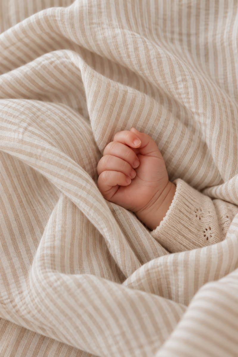 Hydrofiele doek met zand-witte streepjes van Hello little you